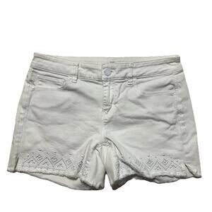 The Short Women Shorts Size 2 White Denim Geometric Embroidered Frayed Hem 3.5”